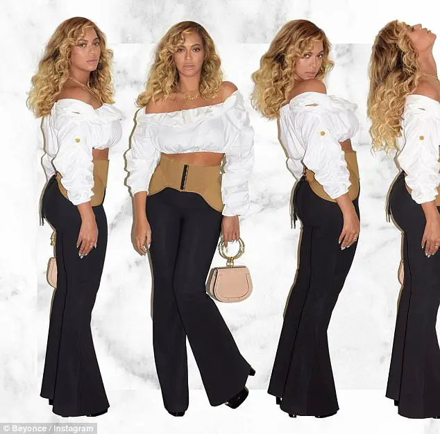Beyonce Flashes Her Flat Stomach In Cropped Bardot Top FOUR Months After Giving Birth To Twins Rumi and Sir