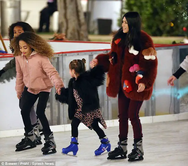 Kim Kardashian Hits The Ice Rink With Son Saint, Daughter North and Sister Kourtney