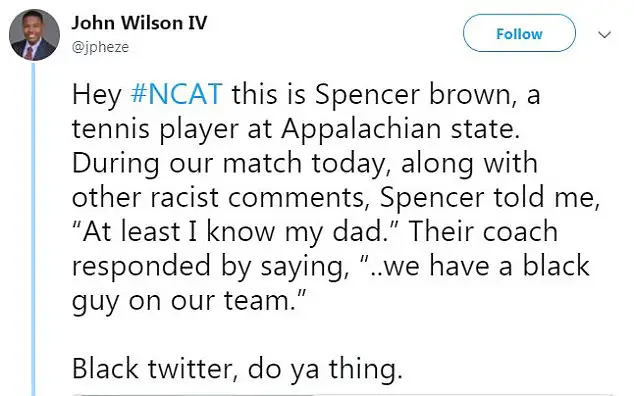 Black College Tennis Star Says White Opponent Racially Abused Him And Told Him: 'At Least I Know Who My Dad Is'