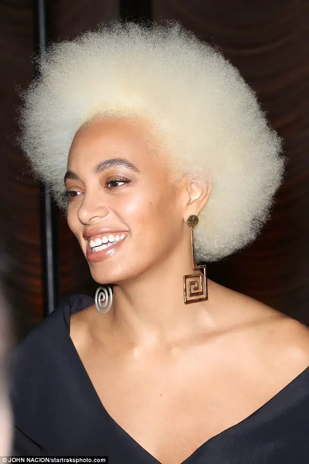 Solange Knowles Sports Platinum Blonde Afro At NYC Event