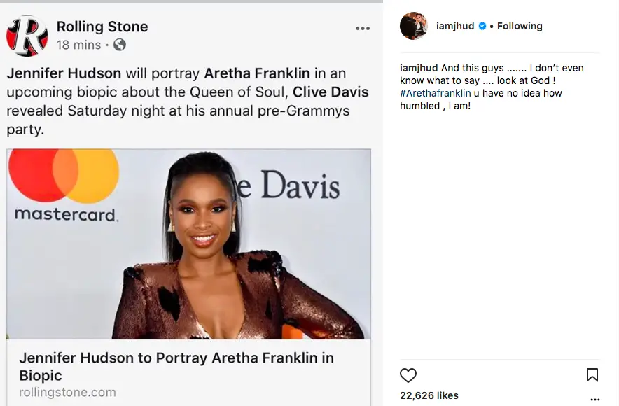 Jennifer Hudson To Portray Aretha Franklin In New Biopic