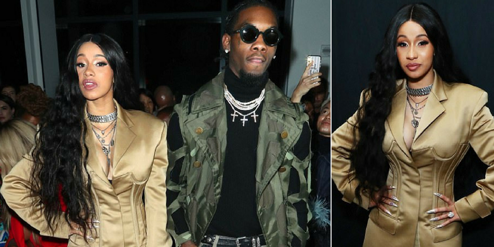 Cardi B Is Stunning In A Gold Overcoat Next To Fiancé Offset At Prabal Gurung NYFW Show