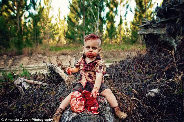 Mother Trolled For Having Zombie-Themed First Birthday Photoshoot For Her Son Showing Him Feasting On Bloody 'Brains' Cake