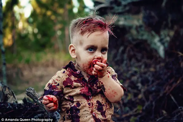 Mother Trolled For Having Zombie-Themed First Birthday Photoshoot For Her Son Showing Him Feasting On Bloody 'Brains' Cake