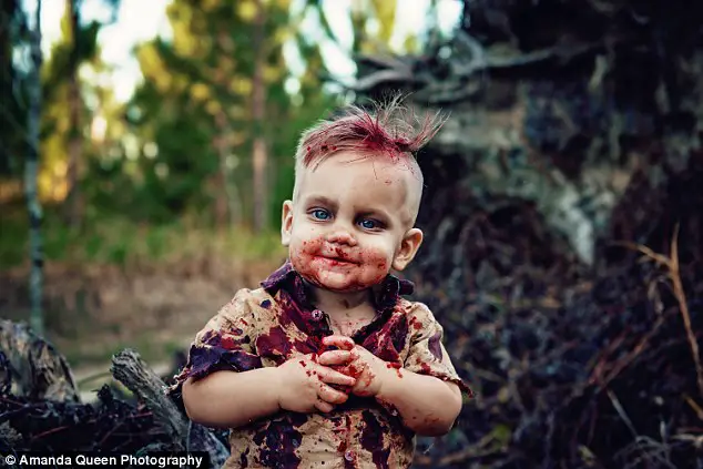 Mother Trolled For Having Zombie-Themed First Birthday Photoshoot For Her Son Showing Him Feasting On Bloody 'Brains' Cake