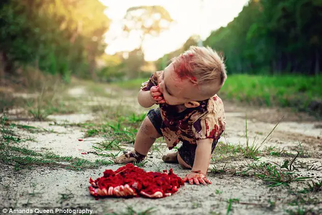 Mother Trolled For Having Zombie-Themed First Birthday Photoshoot For Her Son Showing Him Feasting On Bloody 'Brains' Cake